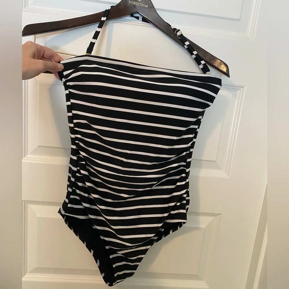 * Kona Sol Black White Striped Strapless or Halter One Piece Swimsuit Size M - Picture 3 of 8